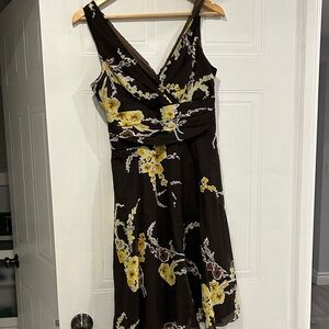 Le Chateau Brown and Yellow Floral Midi Dress